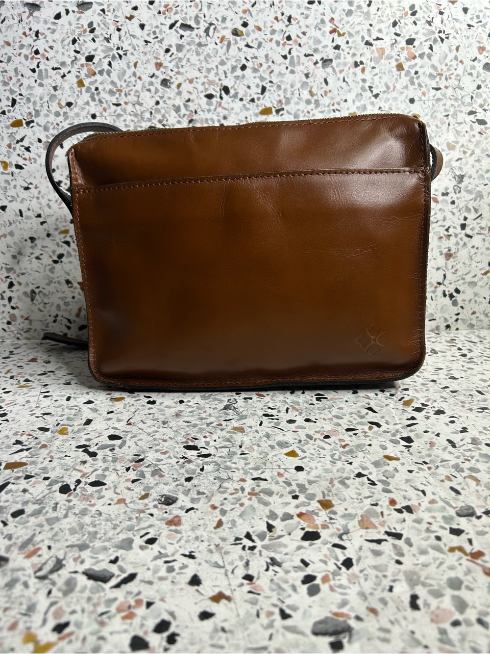 Patricia Nash Nazaire Top Zip Brown Leather Shoulder Crossbody Bag